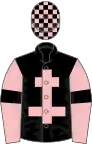 Black, pink cross of lorraine, pink sleeves, black armlets, check cap