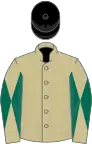 Beige, dark green diabolo on sleeves, black cap