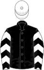 Black, white chevrons on sleeves, white cap