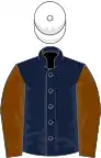 Dark blue, chocolate sleeves, white cap