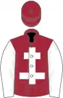 Maroon, white cross of lorraine and sleeves