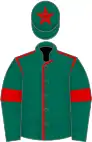 Dark green, red seams and armlets, star on cap