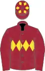 Maroon, yellow triple diamond and diamonds on cap