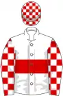 White, red hoop, checked sleeves and cap