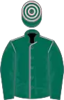 Dark green, pink seams on body, hooped cap