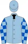 Light blue, light blue and royal blue check sleeves