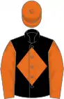 Black, orange diamond, sleeves and cap
