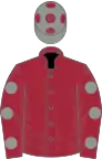Maroon, grey spots on sleeves, grey cap, maroon spots