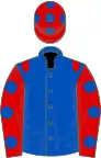 Royal blue, red epaulettes, red slvs,royal blue spots,red cap,royal blue spots