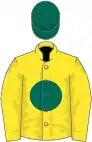 Yellow, dark green disc, dark green cap