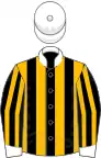 Black and amber striped, white collar, cuffs and cap