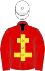 RED, yellow cross of lorraine, white cap