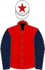 Red, dark blue sleeves, white cap, red star