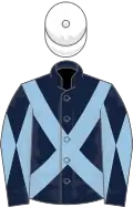 Dark blue, light blue cross belts, diabolo on sleeves, white cap
