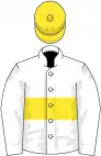 White, yellow hoop and cap