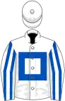 White, royal blue hollow box, striped sleeves