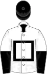White, black hollow box, halved sleeves, black cap
