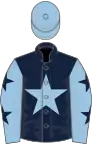 Dark blue, light blue star, light blue sleeves, dark blue stars, light blue cap