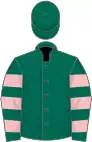 Dark green, dark green and pink hooped sleeves, dark green cap