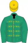 Emerald green, gold braid and cap