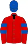 Red, two royal blue armlets and cap