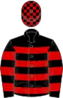 Black, red hoops, check cap