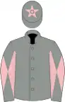 Grey, grey and pink diabolo on sleeves, grey cap, pink star