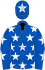 Royal blue, white stars, royal blue cap, white star