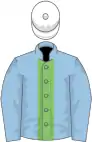 Light blue, light green stripe, white cap