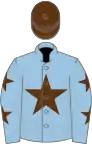 Light blue, brown star, brown stars on sleeves, brown cap