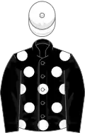 Black, white spots, black sleeves, white cap