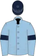 Light blue, light blue sleeves, dark blue armlets, dark blue cap