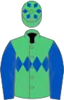 Emerald Green, Royal Blue triple diamond, sleeves and diamonds on cap