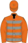 Orange, grey hoops on body