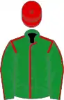 Green, red seams, red cap
