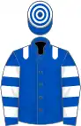 Royal blue, white epaulets, hooped sleeves and cap