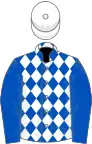 Royal blue and white diamonds, royal blue sleeves, white cap