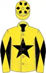 Yellow, black star, diabolo on sleeves, diamonds on cap