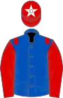 Royal blue, red epaulettes and sleeves, red cap, white star