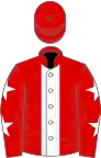Red, white stripe and stars on sleeves