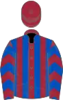 Maroon and royal blue stripes, chevrons on sleeves