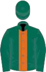 Dark green, orange stripe