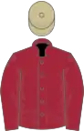 Maroon, beige cap