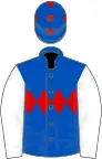 Royal Blue, Red triple diamond, White sleeves, Royal Blue cap, Red stars