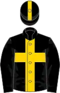 Black, gold cross and stripe on cap