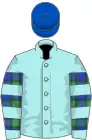 Pale blue, campbell tartan hooped sleeves, royal blue cap