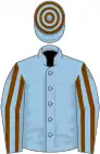 Light blue, chocolate striped sleeves, hooped cap