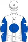 White, royal blue disc, royal blue sleeves, white stars