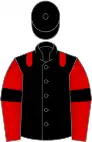 Black, red epaulets, red sleeves, black armlets, black cap