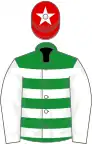 Green and white hoops, white sleeves, red cap, white star
